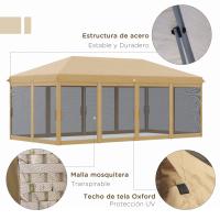Outsunny Carpa Plegable 6x3 m Cenador de Jardín Gazebo con 6 Mosquiteras Bolsa de Transporte y Marco de Acero para Camping Fiestas - details 3