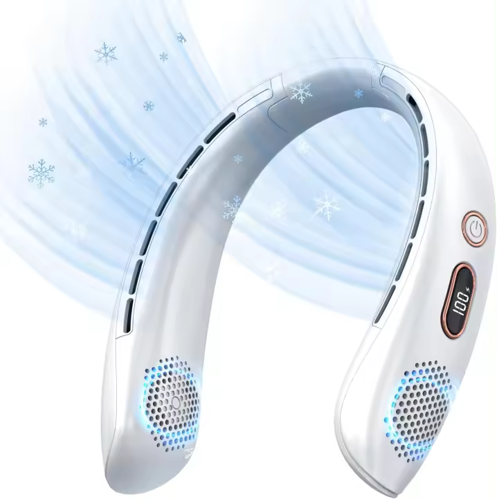 Ventilador de Cuello,Portátil Mini Ventilador Cuello,Ventilador USB Recargable Bateria Silencioso Sin Aspas con LCD,Flujo de Aire 360°,3 Velocidades,Regalo para Mujeres,Hombres(Blanco) - 1