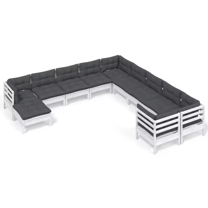 vidaXL Muebles de jardín 11 pzas y cojines blanco madera de pino - 1