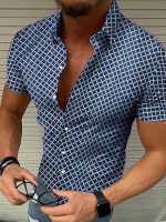 Camisa de talla europea para hombre, camisa de manga corta para hombre, top con estampado de lunares - details 5