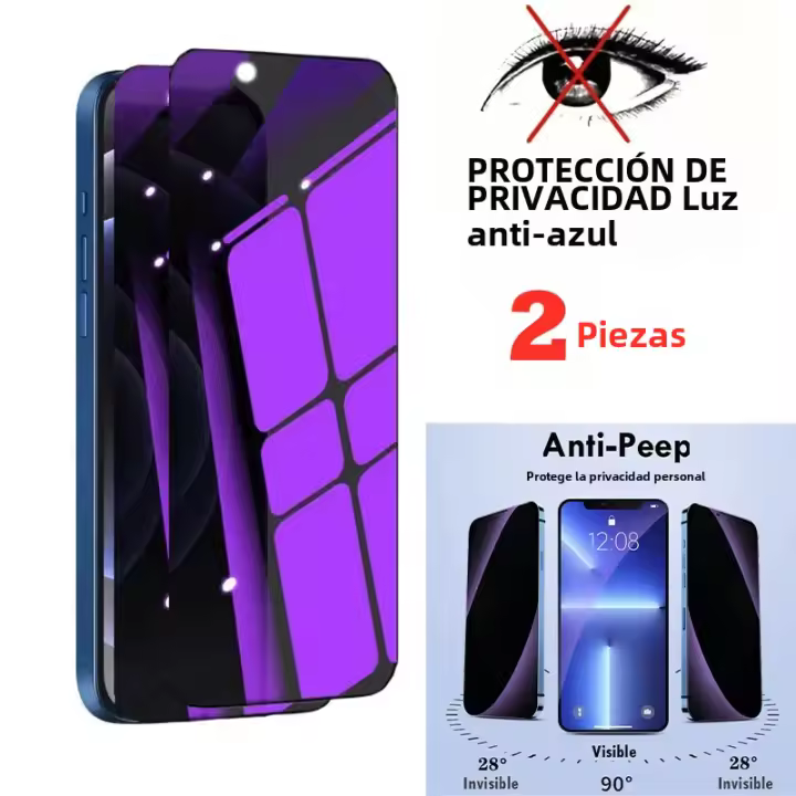 Protector De Pantalla De Vidrio Templado Anti Luz Azul Y Privacidad Para iPhone 15 pro Max 14 plus 13 12 Mini 11 Protección De Ojo Transparente HD Resistentes a Arañazos Y Huellas - 1