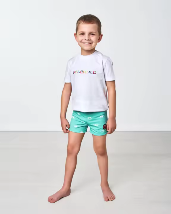 Bañador Turbo de Niño Estampado Logo Verde Agua - Spagnolo - 1