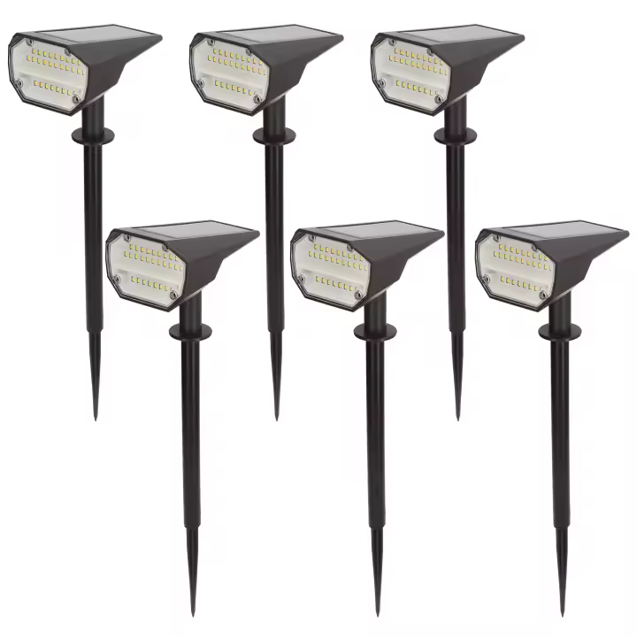 Aktive - Set de 6 balizas solares LED, luz cálida 5-10 lúmenes, 28 LEDs por unidad, autonomía hasta 8h, alcance 2m, instalación en suelo o pared, cabezal inclinable, IP24, ideal para jardín y terraza - 1