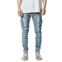 Jeans Skinny Ruptured Moda Callejera Para Hombres Con Multiple Bolsillos Largos Cargadores Elásticos Suaves De Denim Slim Fit Pantalones De Verano Y Otoño - details 6