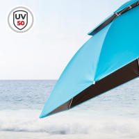Aktive - Sombrilla playa antiviento, 200 cm, de poliéster y aluminio, con 8 varillas fibra de vidrio, efecto chimenea, 3 niveles de resistencia al viento, ajustable e inclinable, color azul - details 4