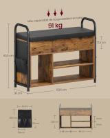 Banco Zapatero con Almacenamiento Interior - Mueble de Entrada con Bolsillos y Asas Cómodas, para Salón y Dormitorio, Marrón Rústico y Negro Tinta, 30x80.6x62.5 cm - details 5