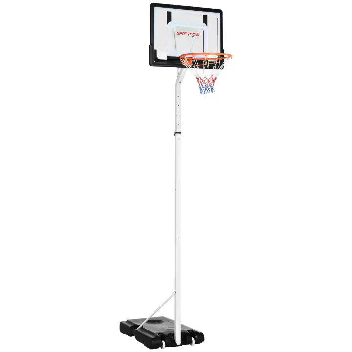 SPORTNOW Canasta de Baloncesto con Ruedas Altura Ajustable 245-305 cm Aro de Baloncesto Portátil con Tablero de PVC y Base Rellenable para Exteriores 90x83x310-360 cm Blanco - 1