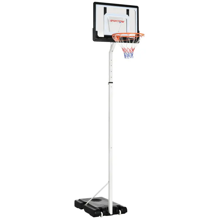 SPORTNOW Canasta de Baloncesto con Ruedas Altura Ajustable 245-305 cm Aro de Baloncesto Portátil con Tablero de PVC y Base Rellenable para Exteriores 90x83x310-360 cm Blanco - 1