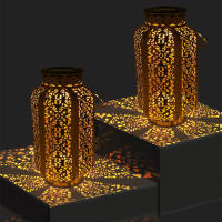 Lámpara Solar LED Retro De Hierro Para Exterior Lámpara Decorativa De Camino Con Luces Huecas De Metal Soporte De Colgante - details 1
