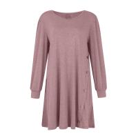 Vestido Casual Para Mujer De Color Sólido Con Botones Manga Larga Cuello Redondo A-Line Largo Hasta La Rodilla Fashion - details 12