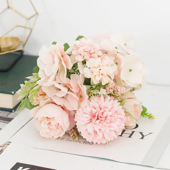 Ligera Y Económica Bouquet De Flores Artificiales De Seda Hydrangea Peony Para Decoración De Navidad En Casa Fiesta De Boda Accesorios DIY Para Jardín - 1