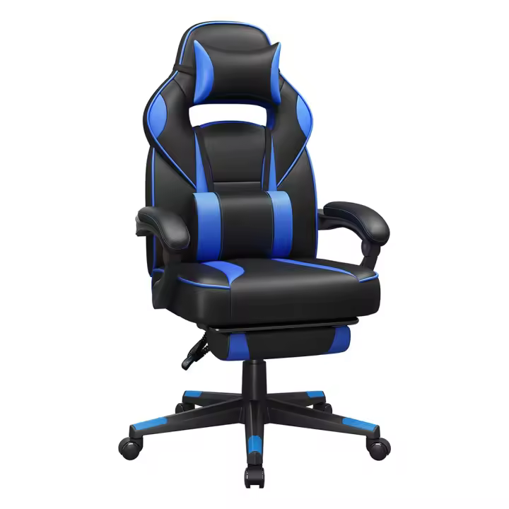 Silla ergonómica de oficina con reposapiés extensible, respaldo ajustable, reposacabezas y soporte lumbar, capacidad 150 kg, disponible en azul cielo, azul pavo, gris, negro tinta y rosa jalea - 1