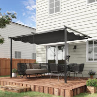 Outsunny Pérgola de Pared de Jardín 4x3 m Gazebo Exterior Cenador con Techo Retráctil Tela de Poliéster y Marco de Acero para Patio Terraza Balcón - details 1
