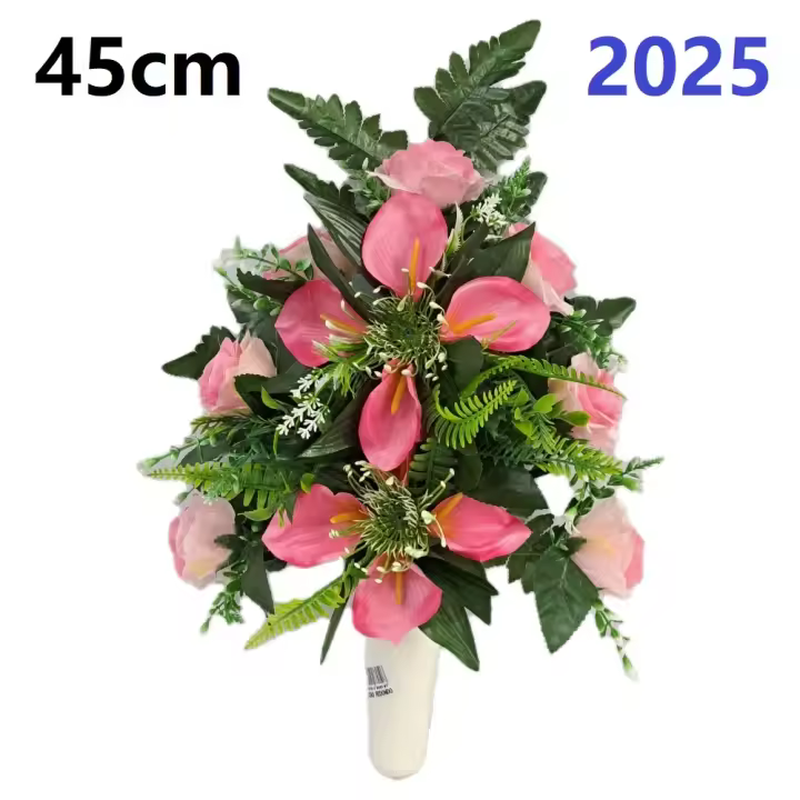 Centro de Flores para Cementerio Gerimport - Ramos de Flores para Todos los Santos - Flores Artificiales de Tela - Ancho 30cm - Alto 45cm - 1