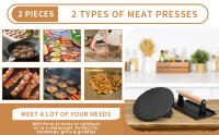 Prensa De Hamburguesa De Hierro Fundido Resistente Con Mango De Madera Redonda Y Rectangular Ideal Para Blackstone Griddle Y Flat Tops - details 2