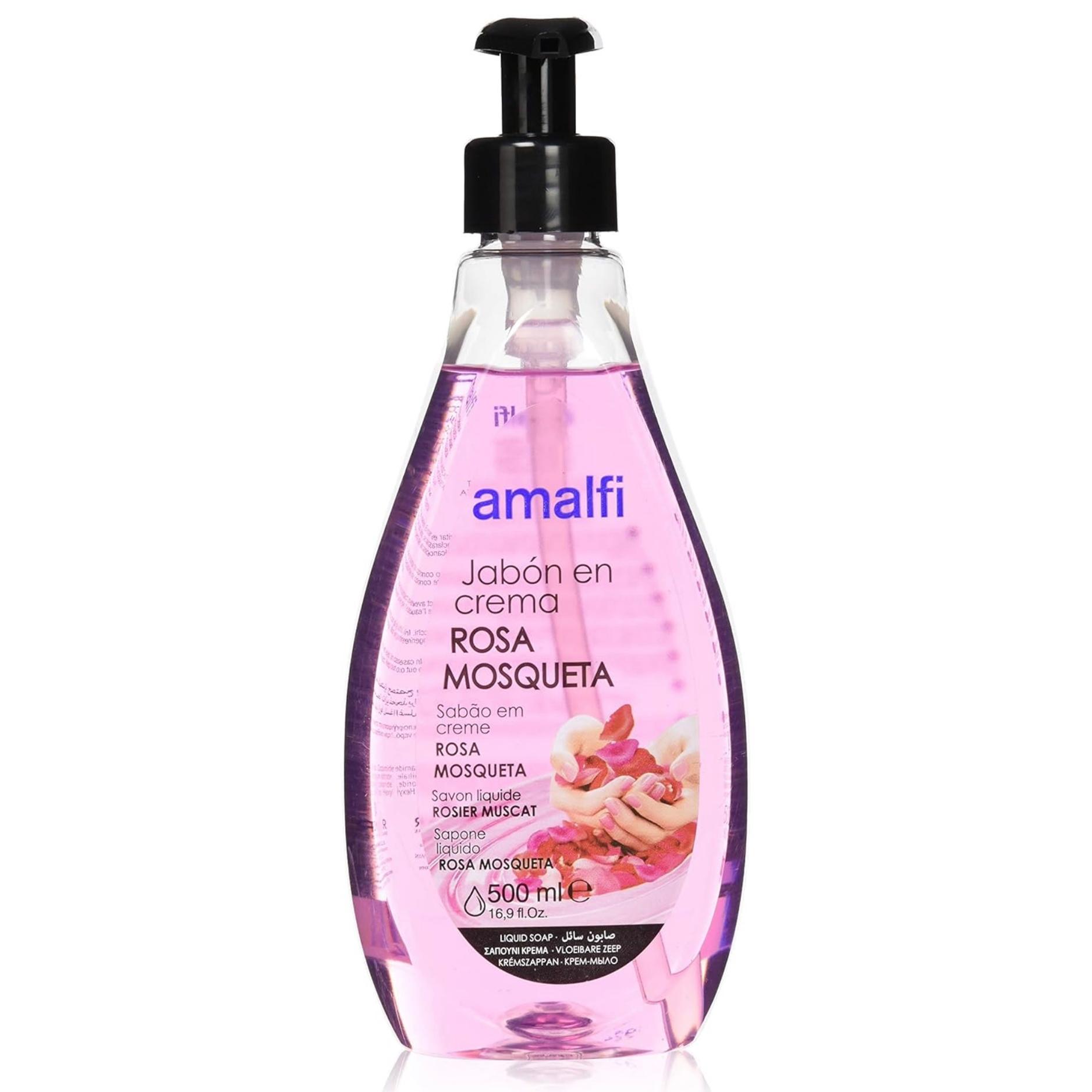 AMALFI- Pack ahorro 1 o 3 und jabón de manos rosa mosqueta (1500 ml), jabón en crema, jabón liquido, aroma rosa,