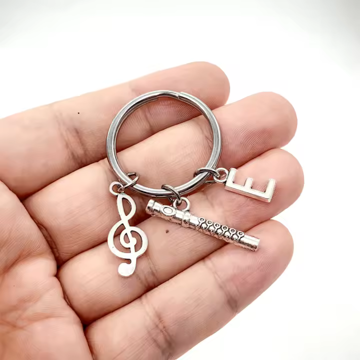 Llavero De Cifra Musical G Clef Con Letras a E J M Colgante De Flauta Llavero De Moda Para Regalo De Cumpleaños - 1