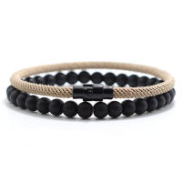 Set De 2 Pulseras Económicas Unisex 6mm Piedra Onix 4mm Cadena De Cuerda Pulsera Couplada Pareja Brazalete Joias - details 10