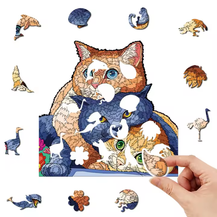 Rompecabezas 3D Personalizado Feliz Gato Regalo Educativo Para Niños Y Adultos Juego De Tablero De Madera Unisex - 1