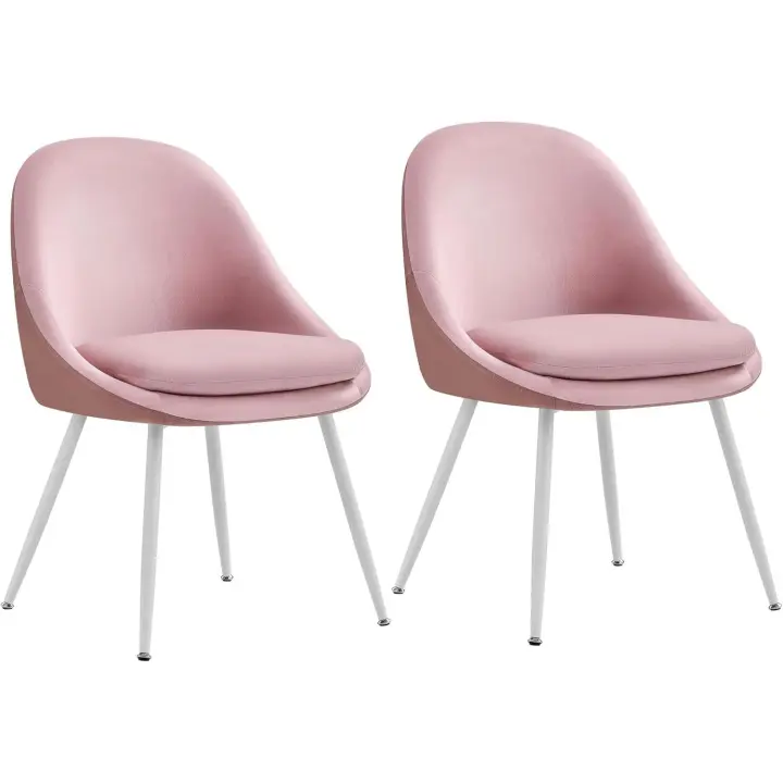 VASAGLE Juego de 2 Sillas de Comedor, Sillas de Cocina, Carga de 120 kg, Cojín Acolchado de 5,5 cm de Grosor, Patas Acampanadas, para Oficina, Salón, Rosa Jalea y Blanco Nube/Blanco Crema y Blanco Nube - 1