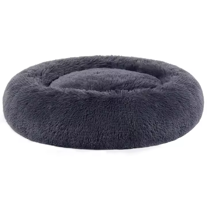 FEANDREA Cama de Perros, Cama para Mascotas, Cojín Central Extraíble y Lavable, Alfombra de Felpa Suave y Mullida, 80 cm de Diámetro, Gris Ombré/Gris Oscuro - 1