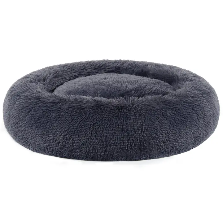 FEANDREA Cama de Perros, Cama para Mascotas, Cojín Central Extraíble y Lavable, Alfombra de Felpa Suave y Mullida, 80 cm de Diámetro, Gris Ombré/Gris Oscuro - 1