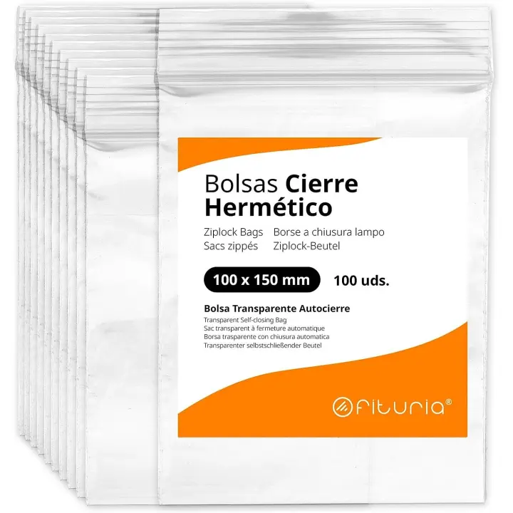 Bolsas con Cierre Hermético de Plástico Transparentes Ideales para Congelar Alimentos, Guarda Documentos, Bolsas Reutilizables y de Conservación - Ofituria (100 Bolsas, 100 x 150 mm) - 1