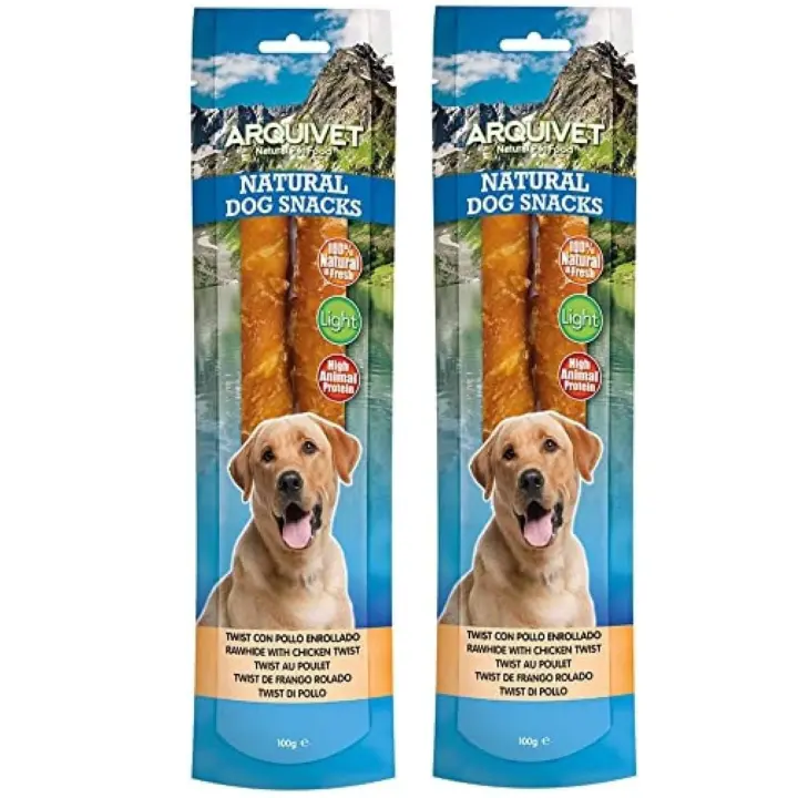 Twist con Pollo Enrollado 24 cm, 200g Pack de 2 bolsas = 4 Snack Natural para Perros. Bajo en Grasa. Snack light. Arquivet - 1