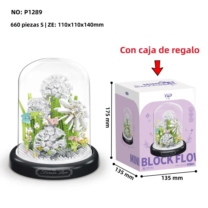 Bloques De Construcción Micro Bricks Eterna Flor Con Cubierta Antipolvo Decoración De Escritorio Juguete De Puzzle Para Niños - 1