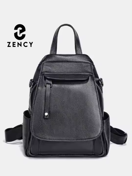 Mochila Pequeña De Cuero Zency Para Mujer Con Muchos Bolsillos Y Cubierta De Flap Antirrobo Bolso De Hombro De Moda - 1