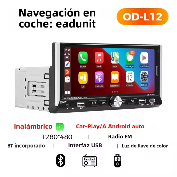 Navifly Estéreo De Coche Con Radio Wireless Carplay Android Auto GPS Navegación Pantalla HD IPS De 6.9 Pulgadas MP5 Reproductor USB Cámara Trasera Soporte Control Del Volante - 1