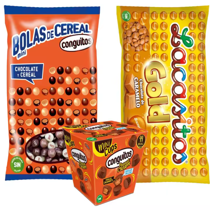 Pack Lacasitos gold bolsa 1kg,Conguitos mini bolas cereal mix 1kg,mini cups leche est 200g - 1