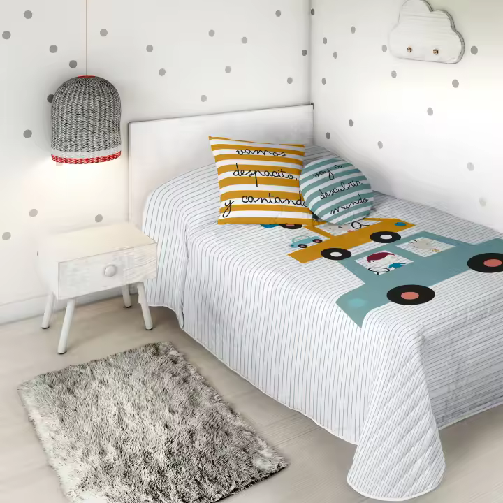 COLCHA BOUTI REVERSIBLE INFANTIL 100% ALGODÓN JUNGLA NIÑO A HACIENDO EL INDIO FABRICADO EN ESPAÑA - 1