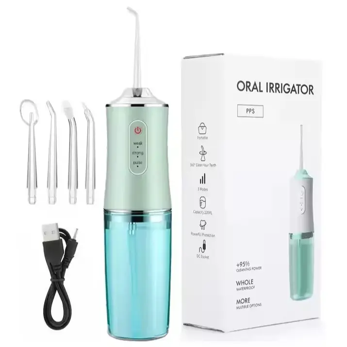 Irrigador Bucales Portatil, Irrigador Dental Portatil Viaje con 4 Boquillas 3 Modos,USB, 220ml Recargable Irrigador limpiador Dientes Agua Presion, IPX7 Impermeable - 1