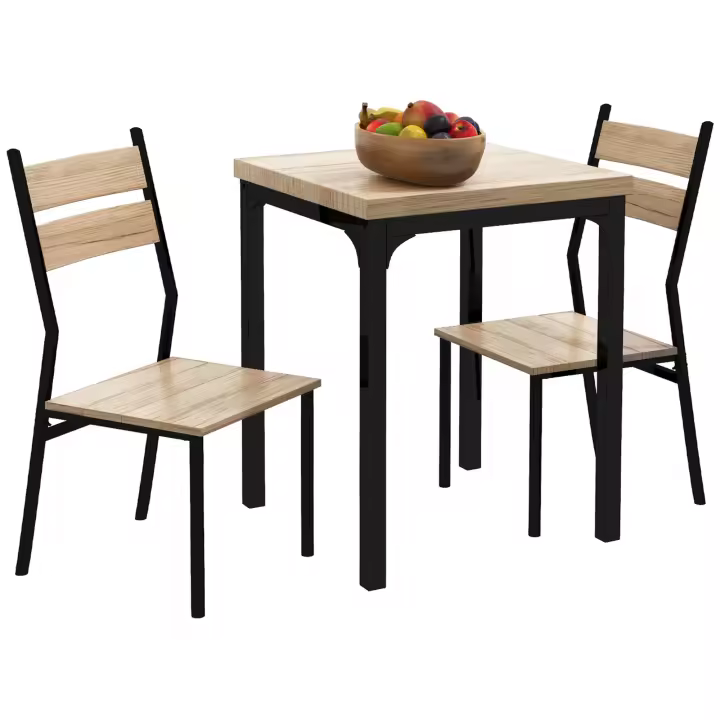Conjunto de Mesa de Cocina 3 Piezas (1 Mesa + 2 Sillas) -Modern Diseño with Veta de Madera Natural y Detalles en Negro - 1