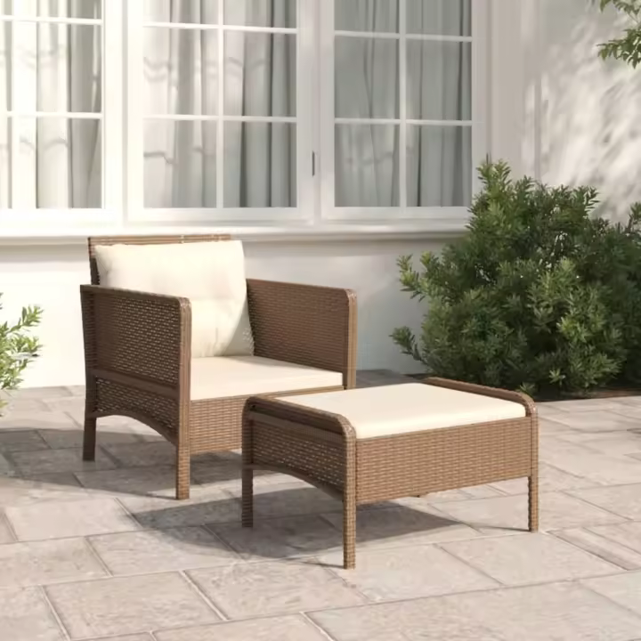 vidaXL Set de muebles de jardín 2 pzas y cojines ratán sintético en color Negro/Marrón/Gris | acolchados duraderos para sofás de jardín terraza exterior - 1
