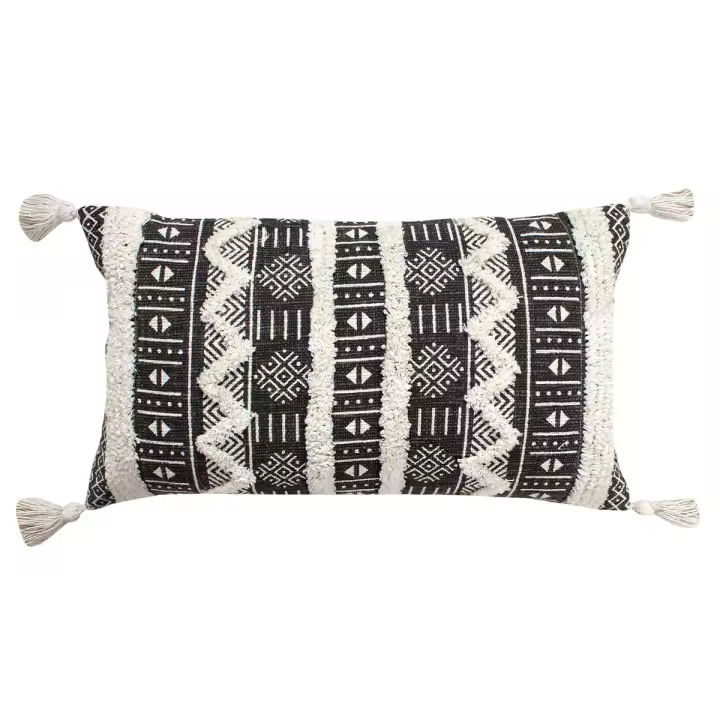 CAPRILO REGALOS & DECORACIÓN Cojín Decorativo Rectangular de Algodón con Relleno "Cenefas y Borlas". Adornos. Decoración del Hogar. Regalos Originales. Textil. 61 x 36 x 10 cm - 1