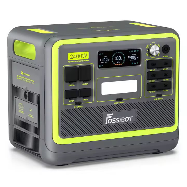 FOSSiBOT F2400 Estación de energía portátil, batería LiFePO4 de 2048Wh 2400W de salida generador solar, 3xAC RV Car USB Tipo-C QC3.0 PD DC5521 Salidas completas de onda sinusoidal pura, carga rápida de 1,5 horas, perilla de ajuste de potencia de entrada - 1