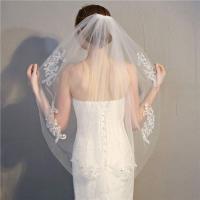 Velo De Novia De Encaje Con Aplicaciones De Cristal Talla Única Largo De Caderas En Tulle Suave Accesorios Para El Cabello Para Mujeres - details 1