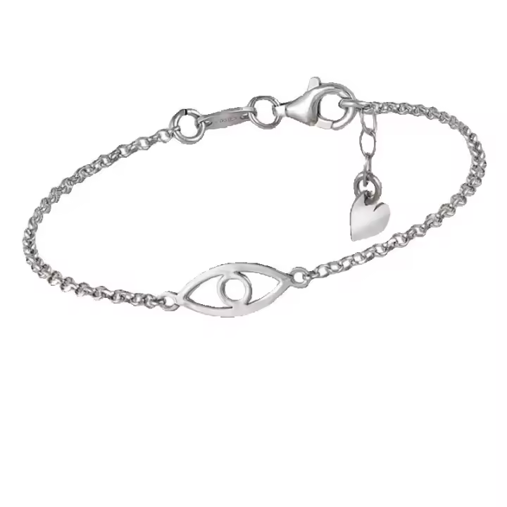 Pulsera de Plata con Diseño de Ojo, 15 cm + 4 cm de Extensión, Cadena de Eslabones con Dije de Corazón, Ref: CHP144PULP500B - 1