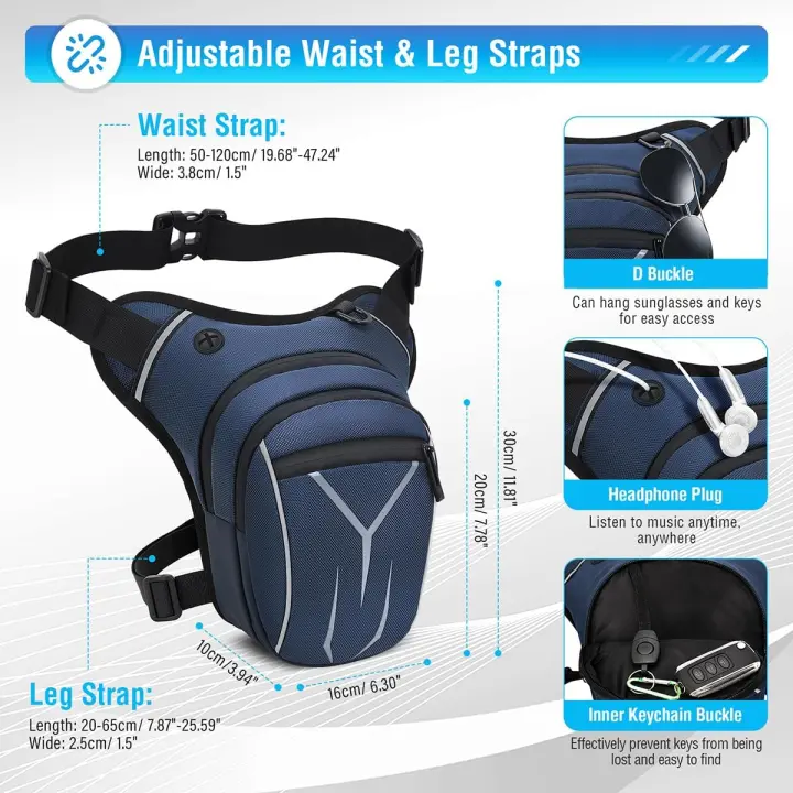 Bolsa Pierna Moto, Impermeable Tactico Riñoneras Pierna, Riñonera Deportiva Multifunción Bolso Lateral Moda con Reflectante para Hombre Mujere Deporte Camping Ciclismo Trabajo Pesca Gris - 1