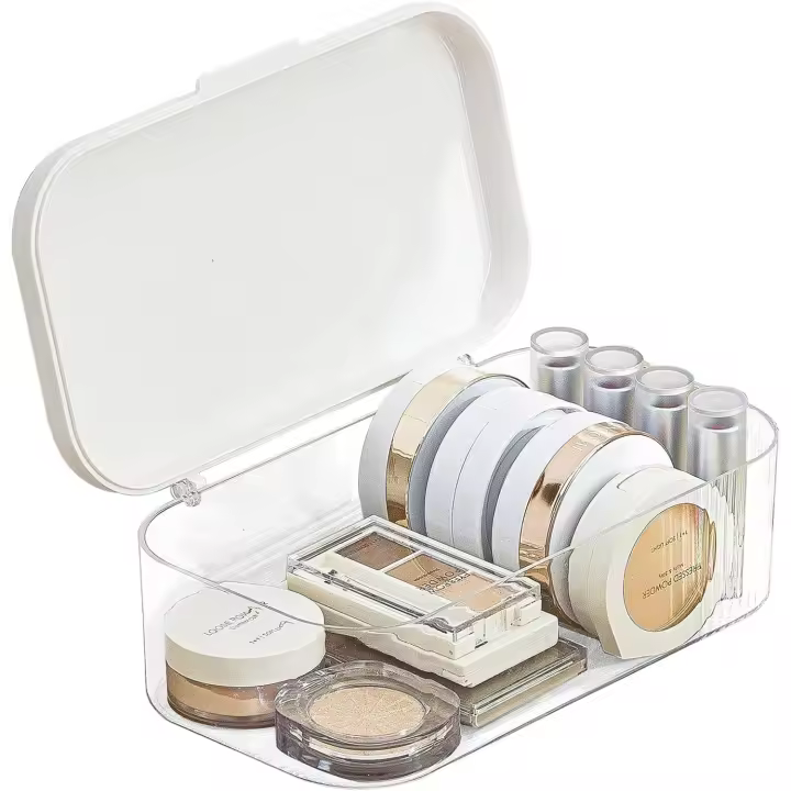 Organizador de maquillaje, caja de almacenamiento impermeable de gran capacidad con tapa para tocador, cajones y escritorios de oficina (blanco) - 1