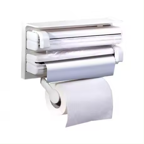 Mediawavestore Dispensador de Pared Triple para Papel Aluminio, Film y Especias con Estante, Fácil Montaje y Corte Preciso - 1