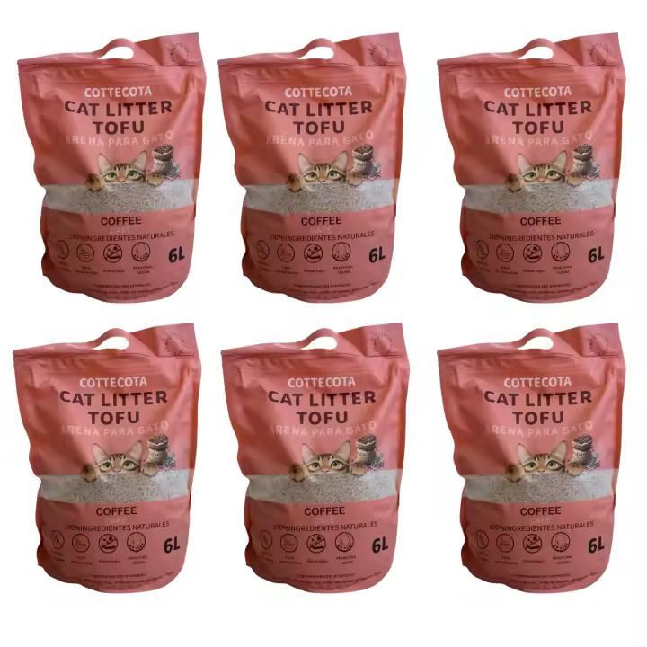 COTTECOTA - Pack 6 Arena Tofu para Gatos 6 L  Vainilla Lavanda Café Tofu ecológico Vegetal, Lecho natural para Gatos Libre de Polvo Arena Natural Aglomerante ,Arena para mascota vegetal absorvente , Arena de tofu para gatos antiolor y absorvente - 1