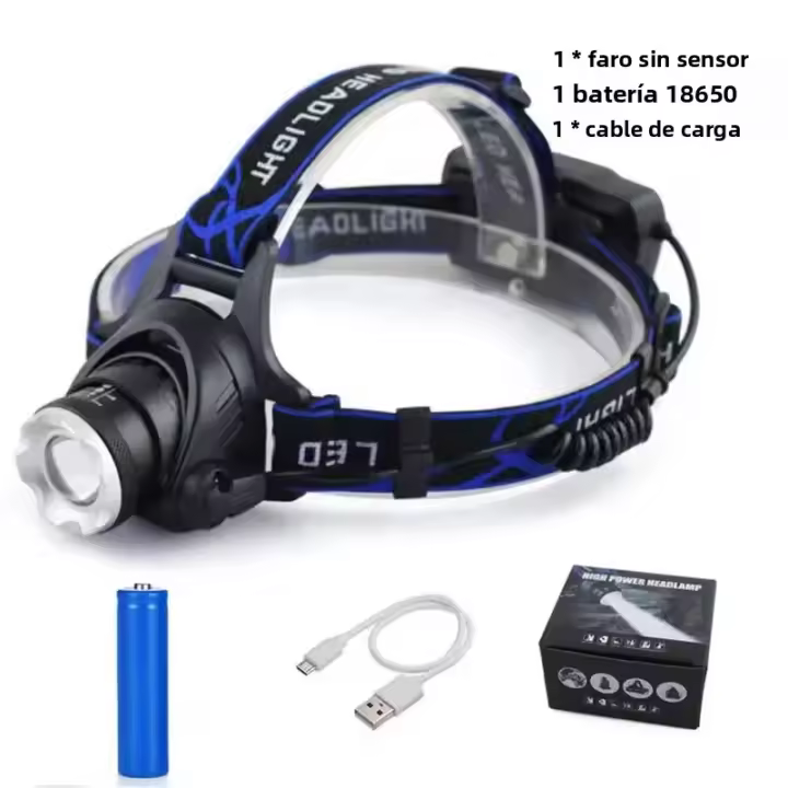 Linterna Frontal LED Recargable Potente Con 3 Modos De Iluminación Telescópica Para Pesca Camping Bicicleta ZoAom - 1