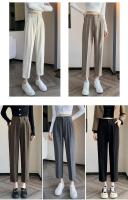 Pantalones De Trabajo Mujer Estilo Casual Cintura Alta Botones Talla Grande Color Caqui Largo Hasta El Tobillo Trasero Ancho - details 1