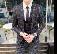 Traje De 3 Piezas Estampado De Rayas Y Cuadros De Alta Calidad - Traje Elegante Para Bodas Y Negocios Estilo Británico Con Chaleco Y Pantalones - details 19