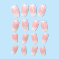 24pcs/set Uñas Postizas Cortas En Gradient Nude Rosa Jalea Brillante Estilo Cuadrado Ballet Frances Reutilizables Press on Falsas Uñas - details 3