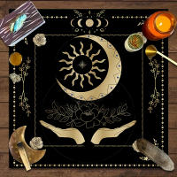 Mantel De Tela Para Cartas De Tarot 1pc Decoración De Juego De Cartas Pagan Con Fases De Luna Y Flores Estilo Pagan Para Atril Y Brujería - details 22