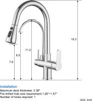 BIT 3 en 1 Grifo de cocina con grifo de agua potable, grifo purificador de agua 3 en 1, 2 asas, rociador extraíble de 3 funciones, cuerpo de latón, cromo - details 5